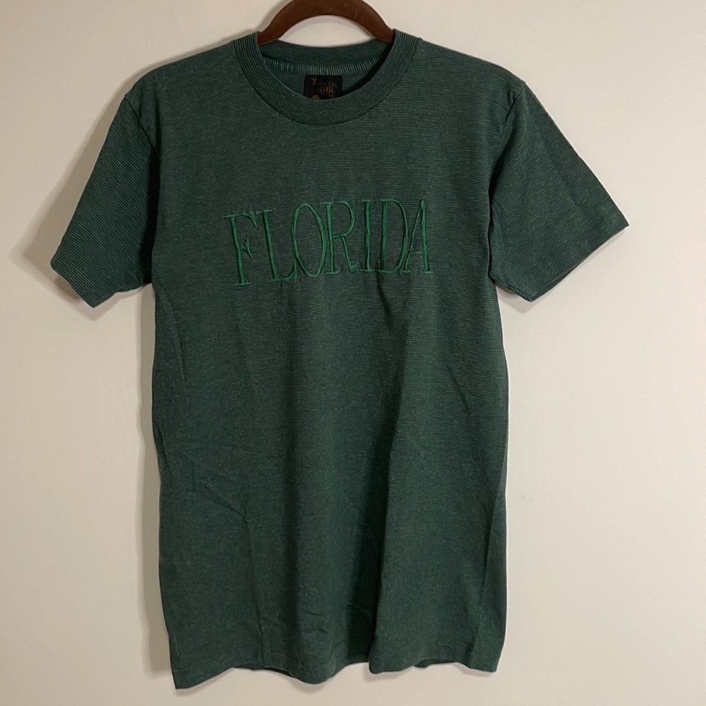 VTG 90s Florida T-Shirt Tennessee River Med Single Stitch Green Stripe Tourist